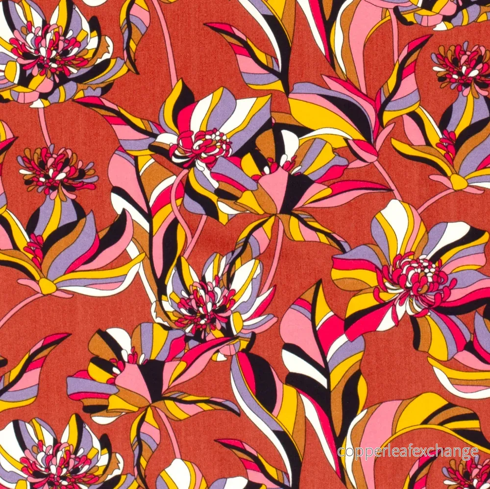 Patterned Viscose – Poplin – Flowers – Rust Patterned Viscose – Poplin – Flowers – Rust