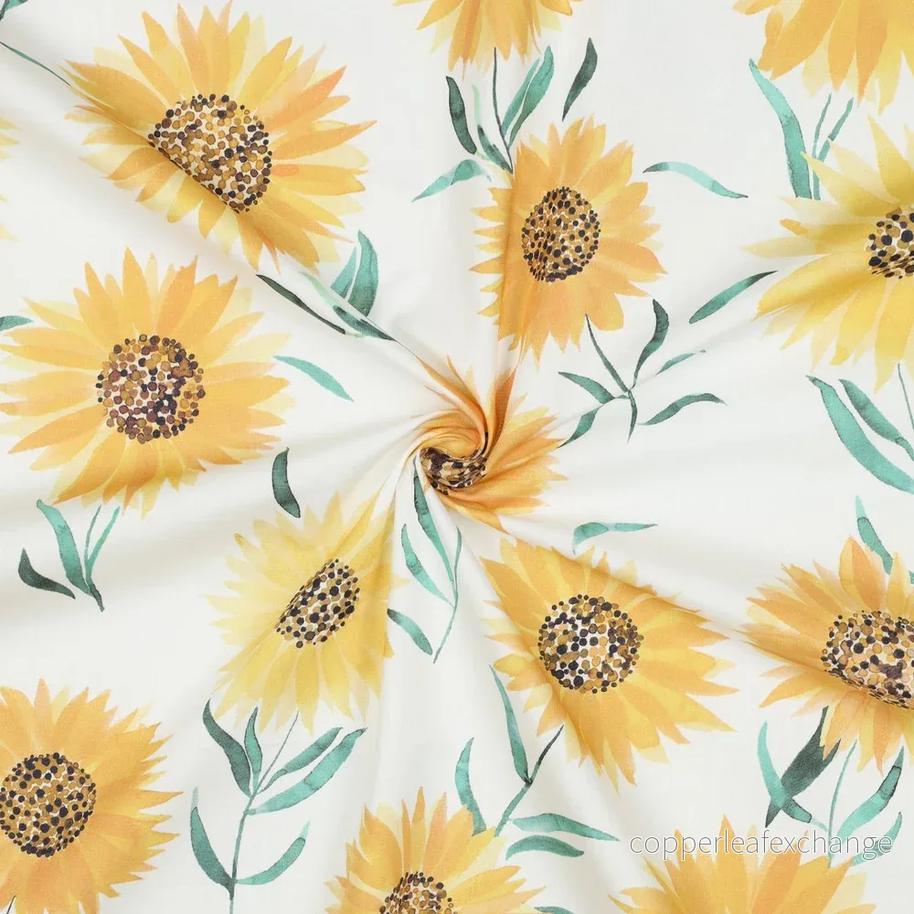Patterned - Cotton - Fine poplin - Digital print - Sunflower - White - 002 - Bild 2