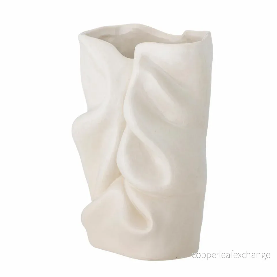 Fabric Vase, White, Stoneware - Bild 2