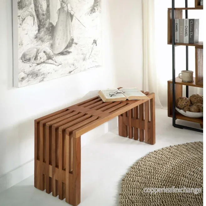 LINEA Lamellbänk i Teak – Stilren Träbänk 90cm för Inomhus & Utomhus