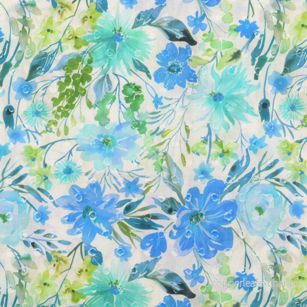 Patterned – Cotton – Textured Dots – Flowers – Blue, Green – 0007 Patterned – Cotton – Textured Dots – Flowers – Blue, Green – 0007
