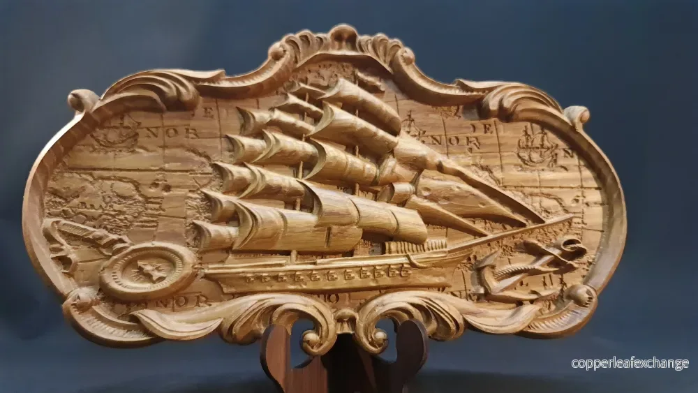 3D relief tavla, skulptur i trä Old ship
