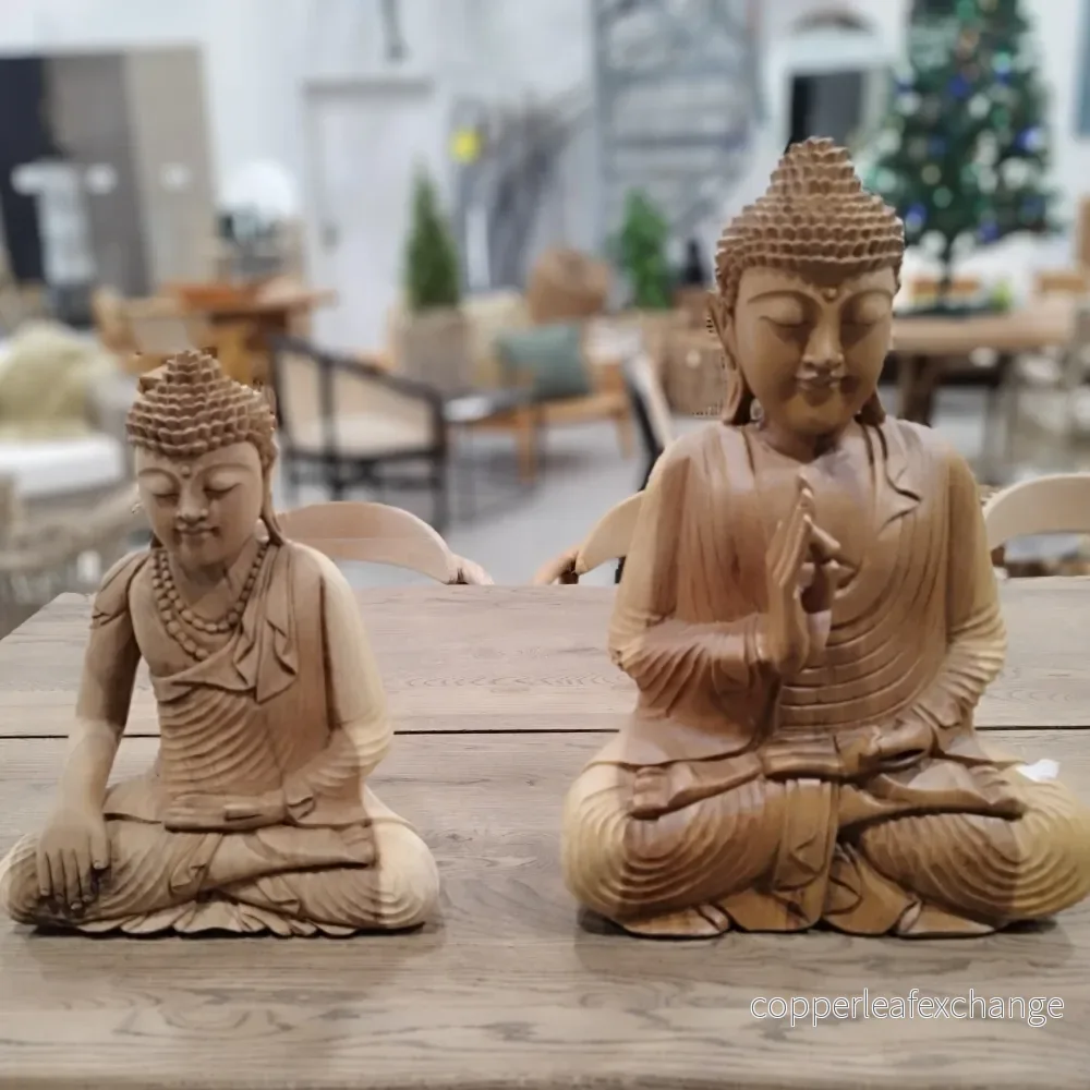 Mediterande Buddha Teak Handgjord – 2 Storlekar 40/23cm