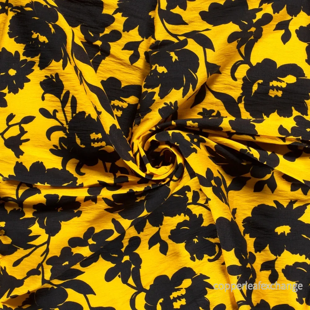 Patterned Viscose - Crepe - Flowers - Yellow - Bild 3