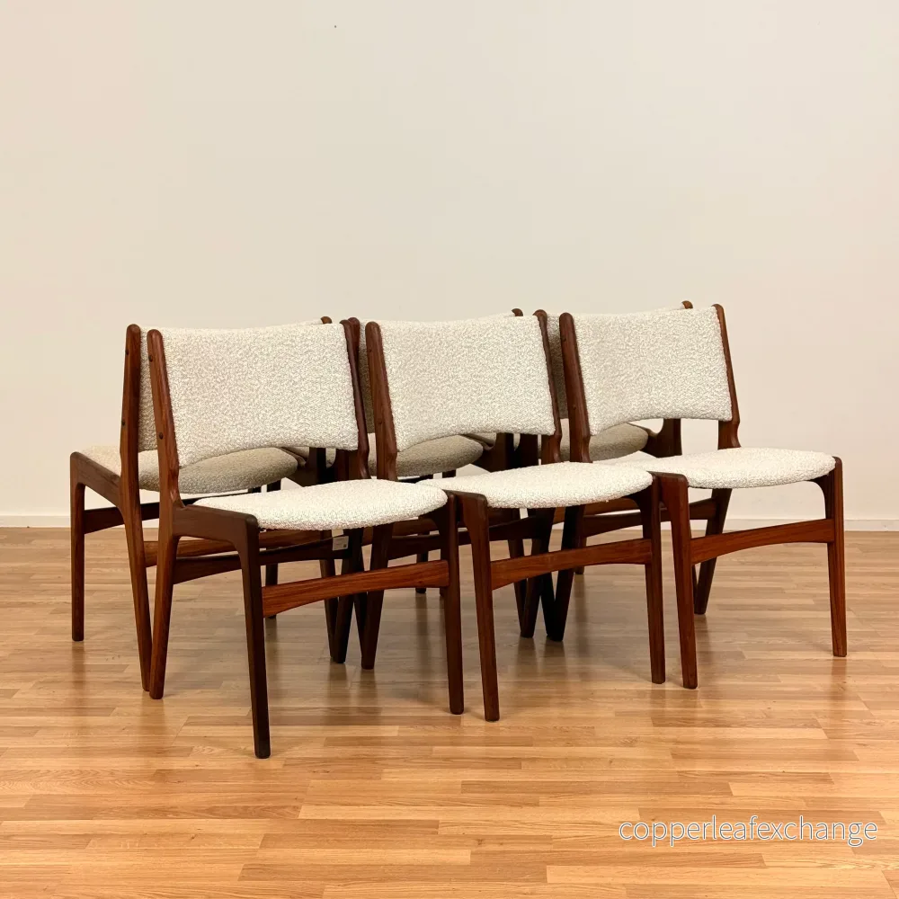 Set med 6 matstolar i massiv teak, av Erik Buch, 1950-60-tal, Danmark