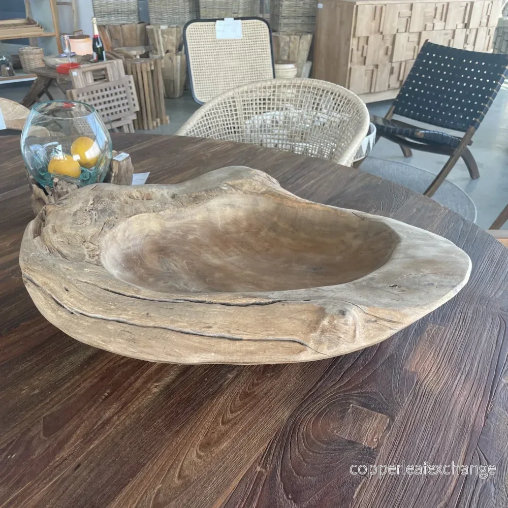 Teak Skål Premium 60cm - Handgjord Dekorativ Träskål - Bild 2