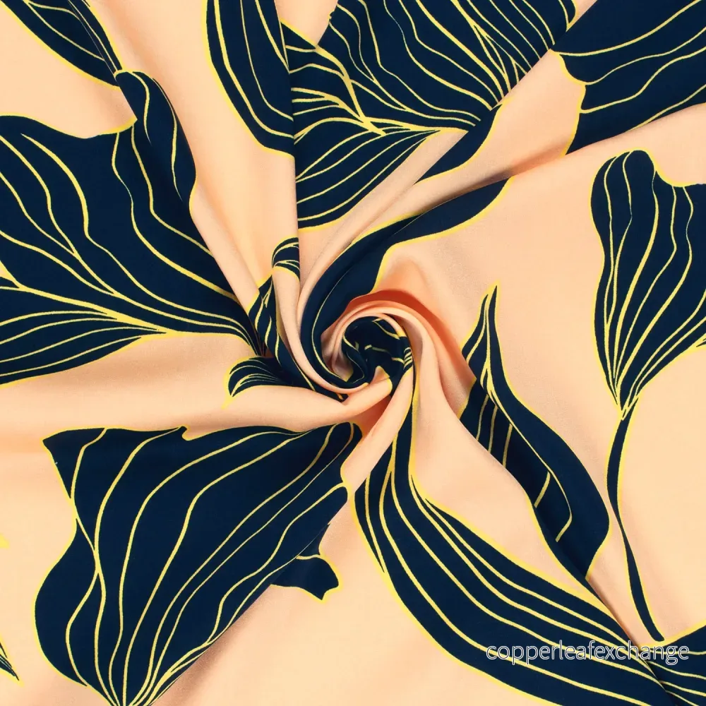 Patterned - Viscose - Satin - Luster - Leaf pattern - Salmon - 037