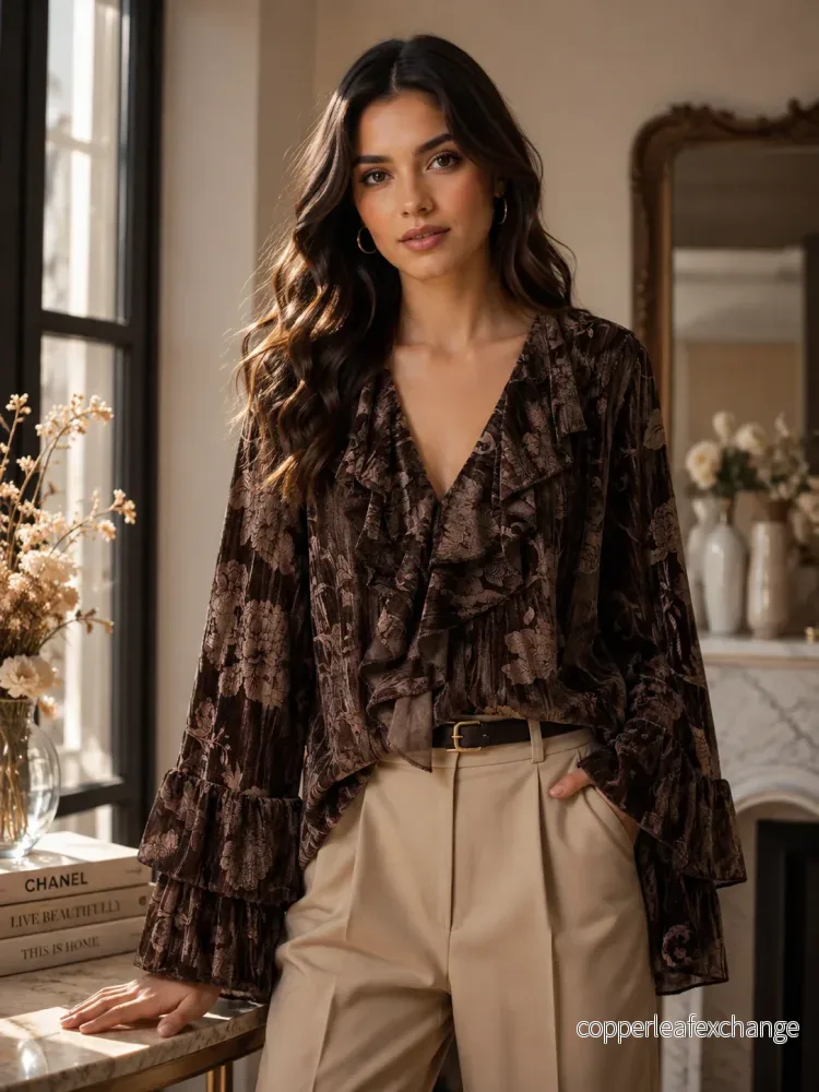 Emma Sammetsblus Espresso/Brun