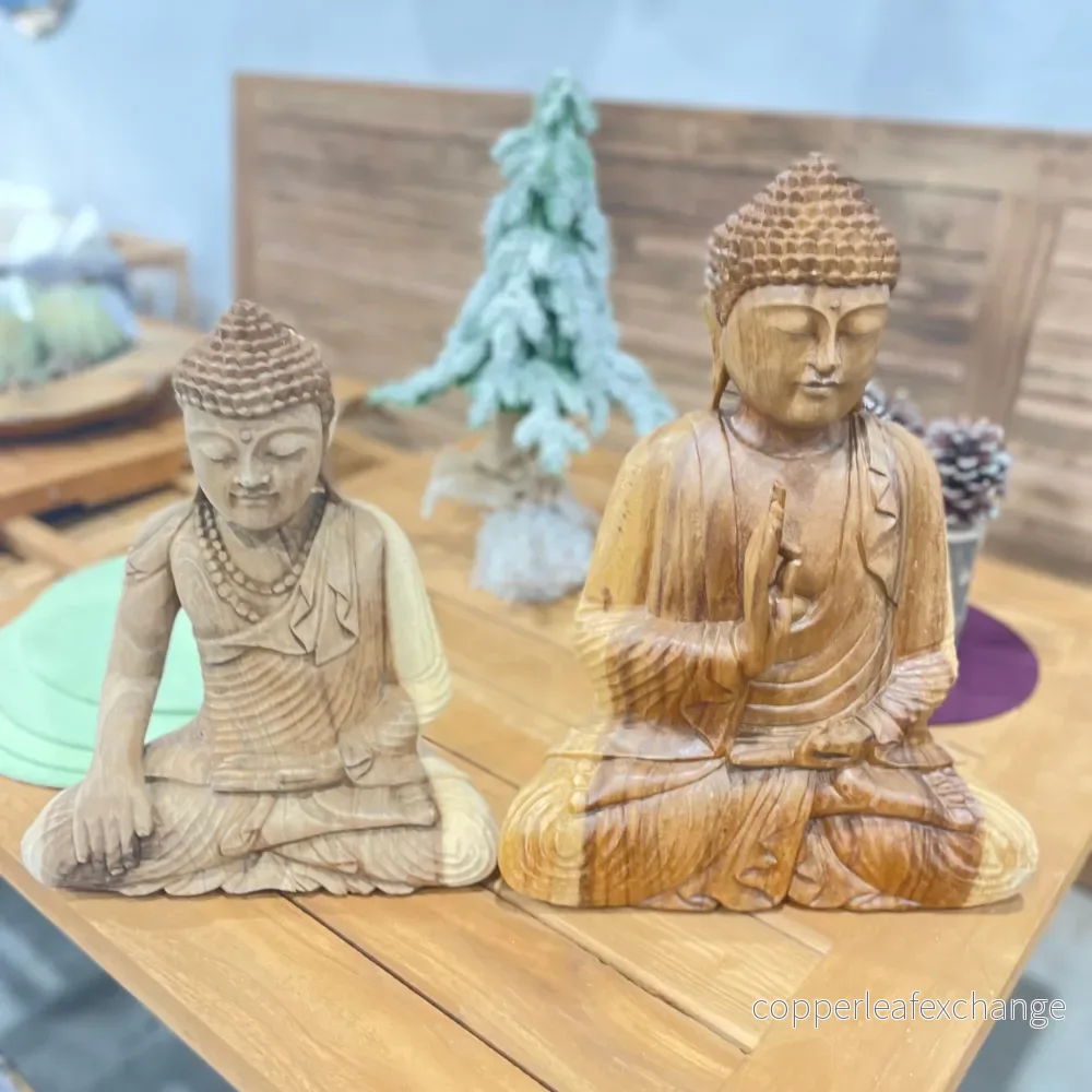 Mediterande Buddha Teak Handgjord - 2 Storlekar 40/23cm - Bild 3