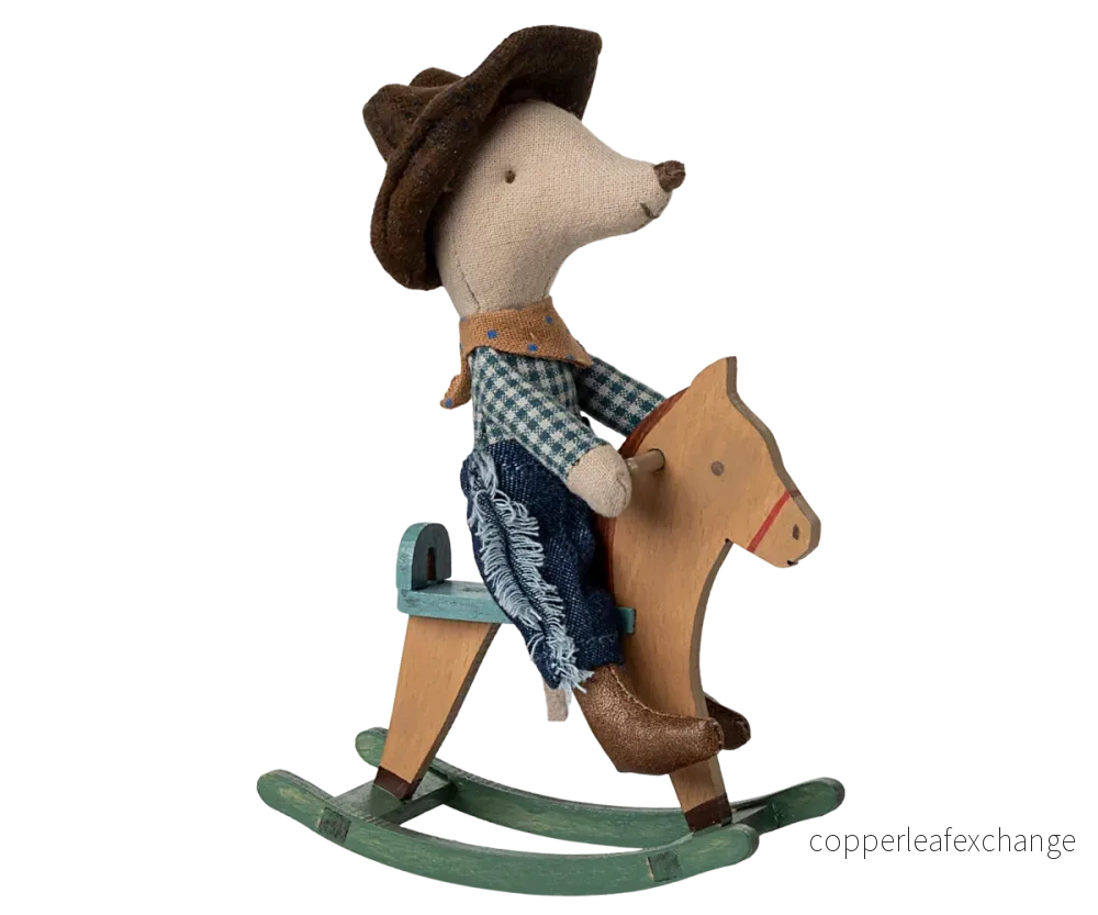 Maileg cowboymus på gunghäst, lillebror Maileg cowboymus på gunghäst, lillebror