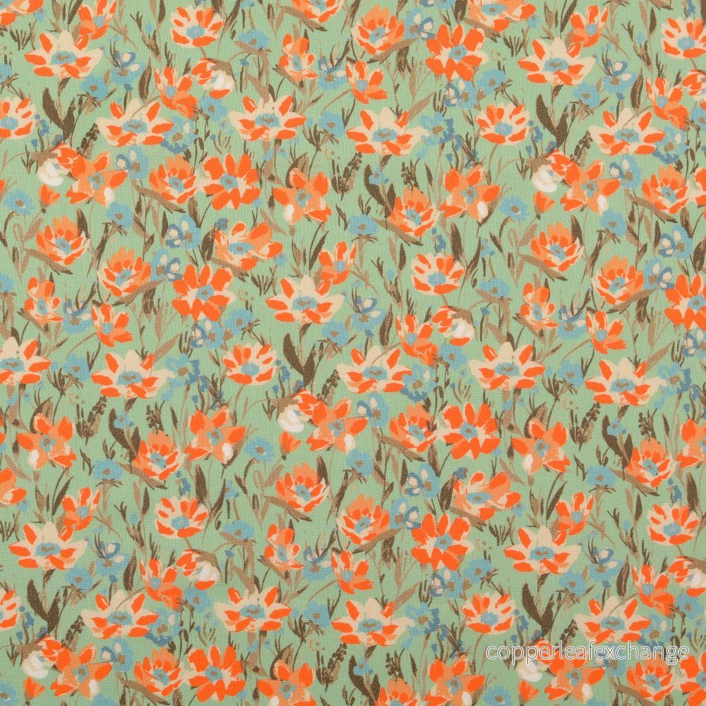 Patterned – Cotton – Poplin – Flowers – Mint – 0011