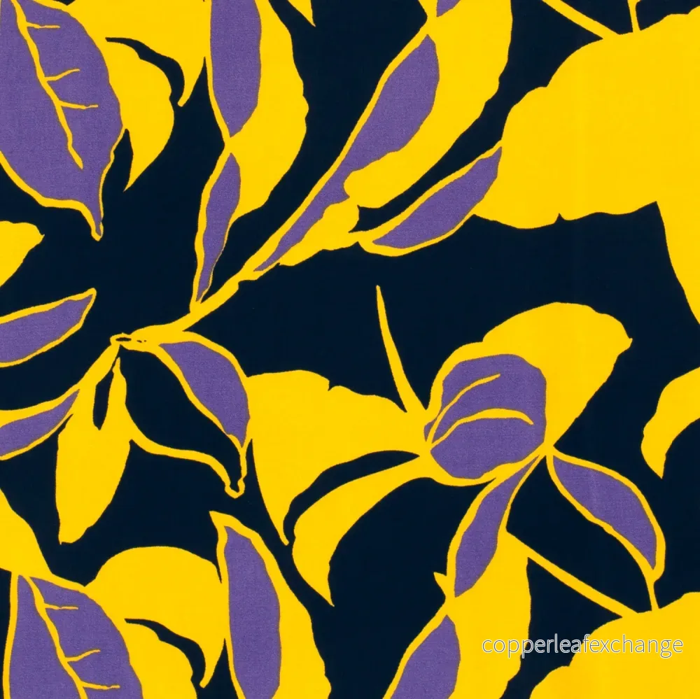 Patterned Viscose – Twill, Stonewashed – Flowers – Yellow, Purple, Black