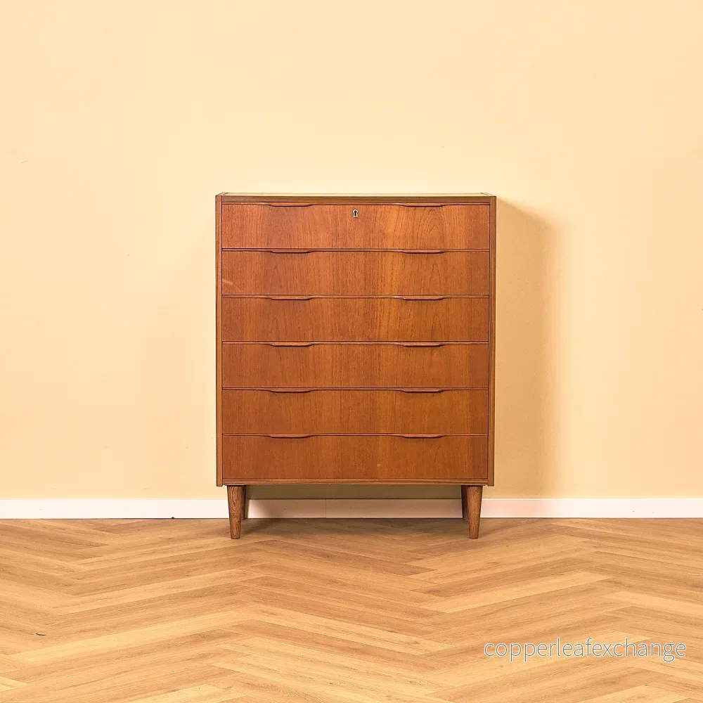 Tall Danish Teak Chest of Drawers with Sculpted Pulls Tall Danish Teak Chest of Drawers with Sculpted Pulls