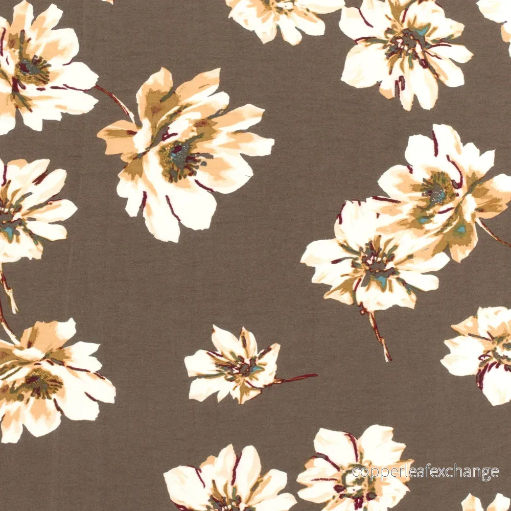 Patterned Viscose – Crepe – Flowers – Taupe