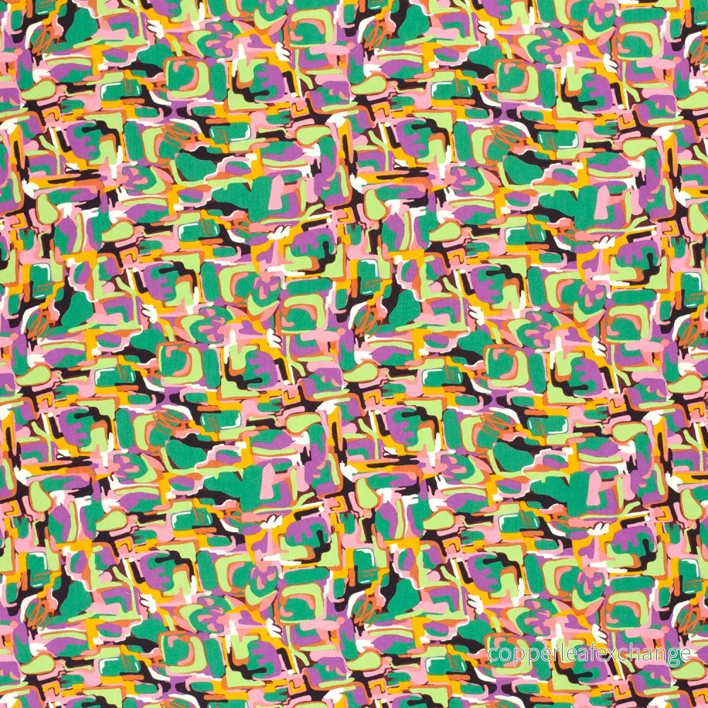 Patterned Viscose - Poplin - Abstract - Multicolor, Green - Bild 2