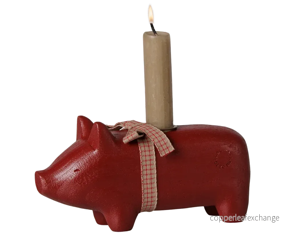 Maileg träljusstake, gris, medium – röd Maileg träljusstake, gris, medium – röd