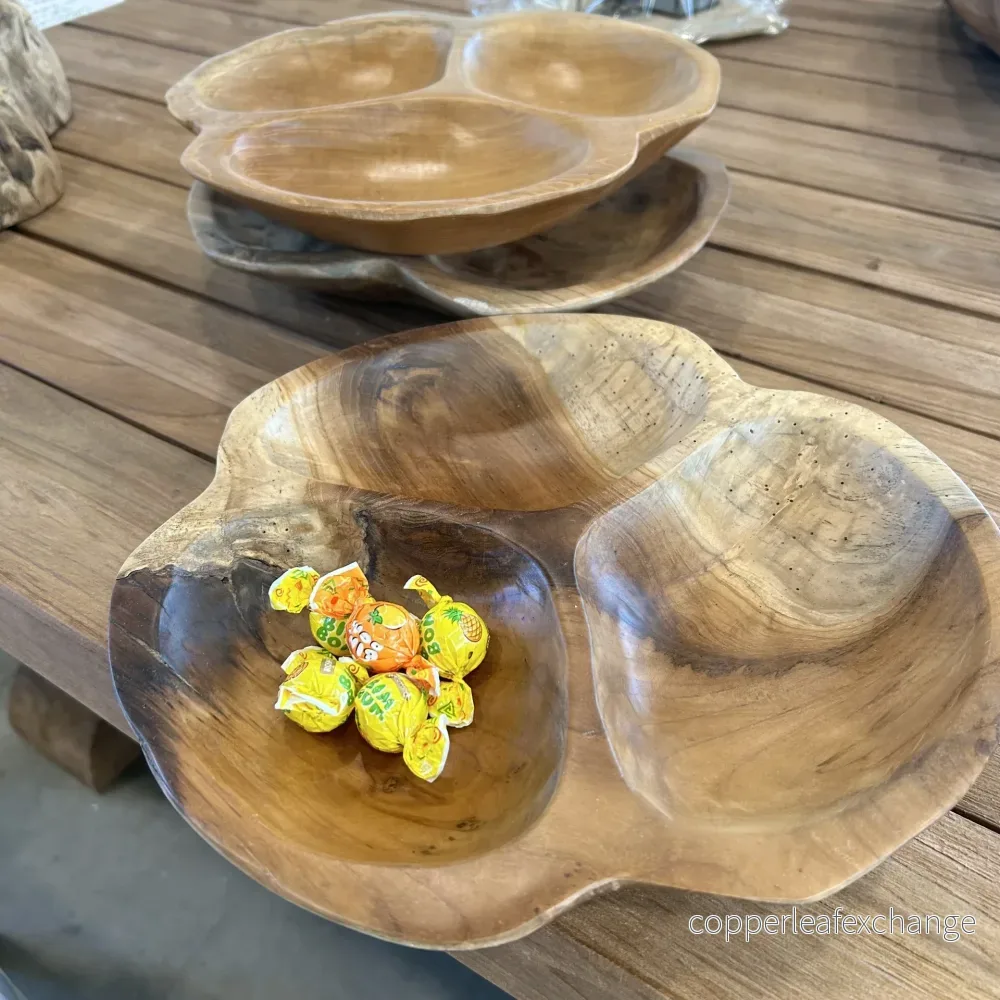 Trippel Serveringsskål Teak 30cm – 3 Fack Rund