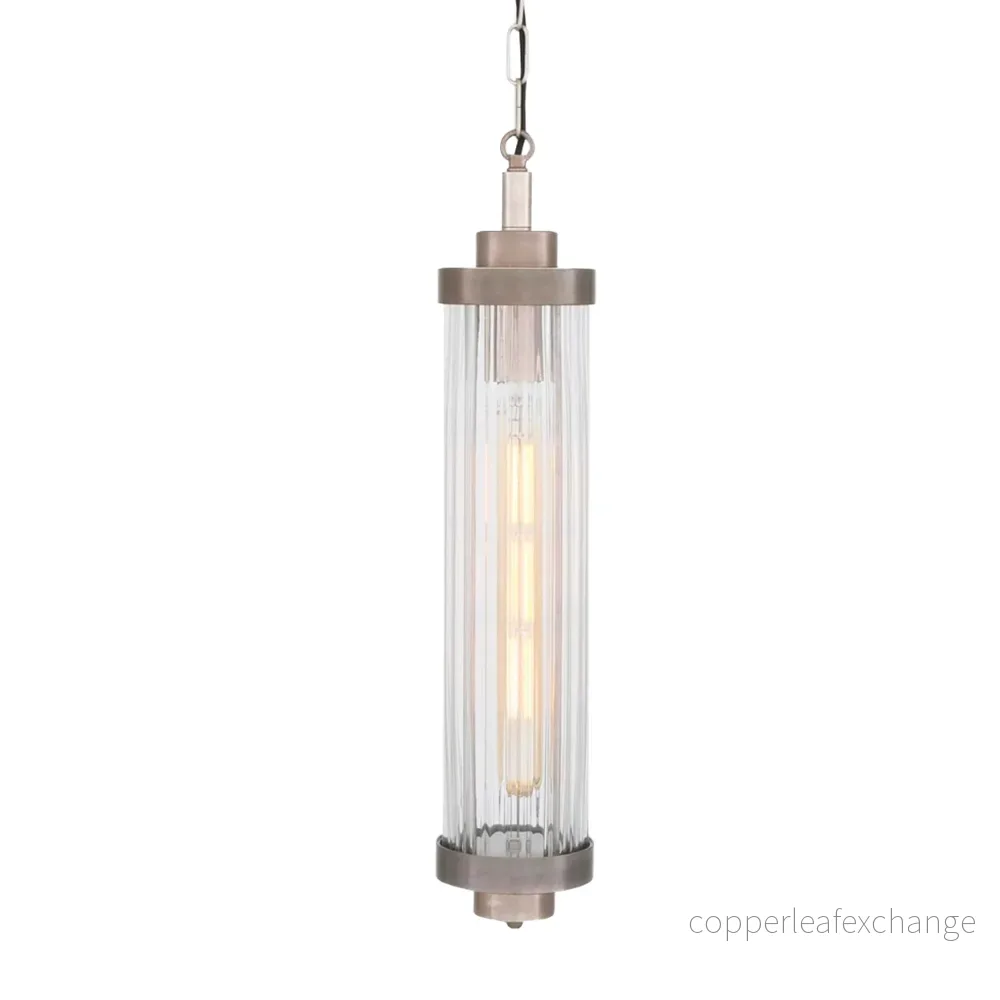 LOUISE- Vintage Rippled Clear Glass and Brass Bathroom Pendant IP44 LOUISE- Vintage Rippled Clear Glass and Brass Bathroom Pendant IP44