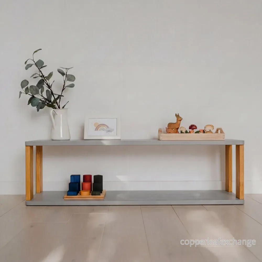 Modulär Montessori-hylla – 2 hyllplan, ljusgrå/brun olja