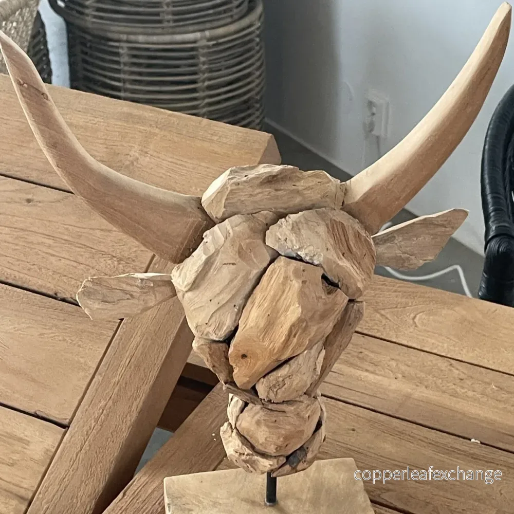 Natur Dekor Tjurhuvud - Handgjord Staty Teak - Bild 2