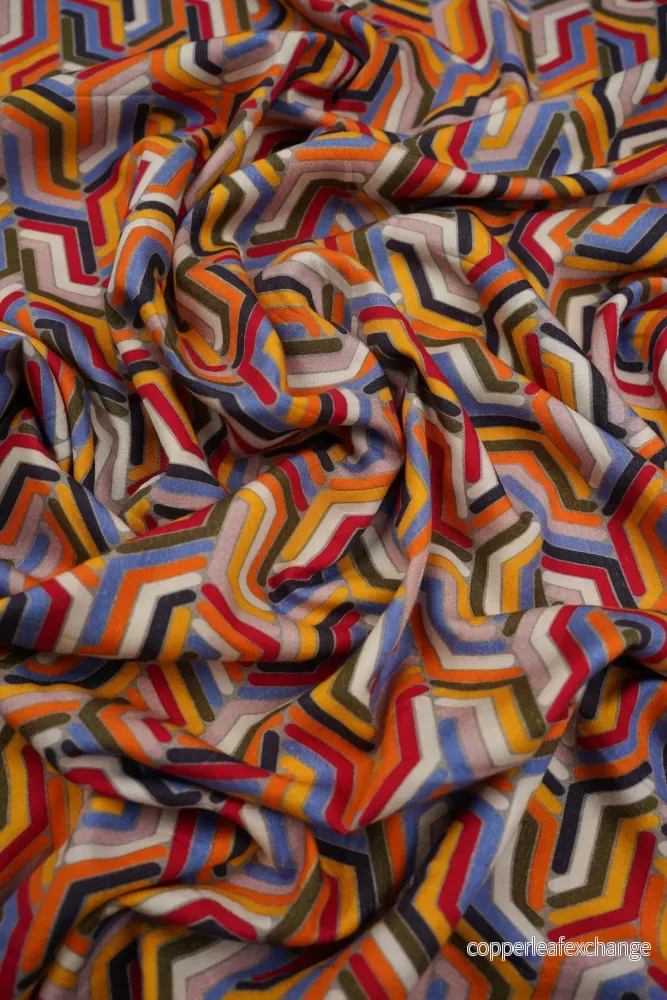 French Viscose – Abstract Pattern – Chelsea – Orange/Blue French Viscose – Abstract Pattern – Chelsea – Orange/Blue