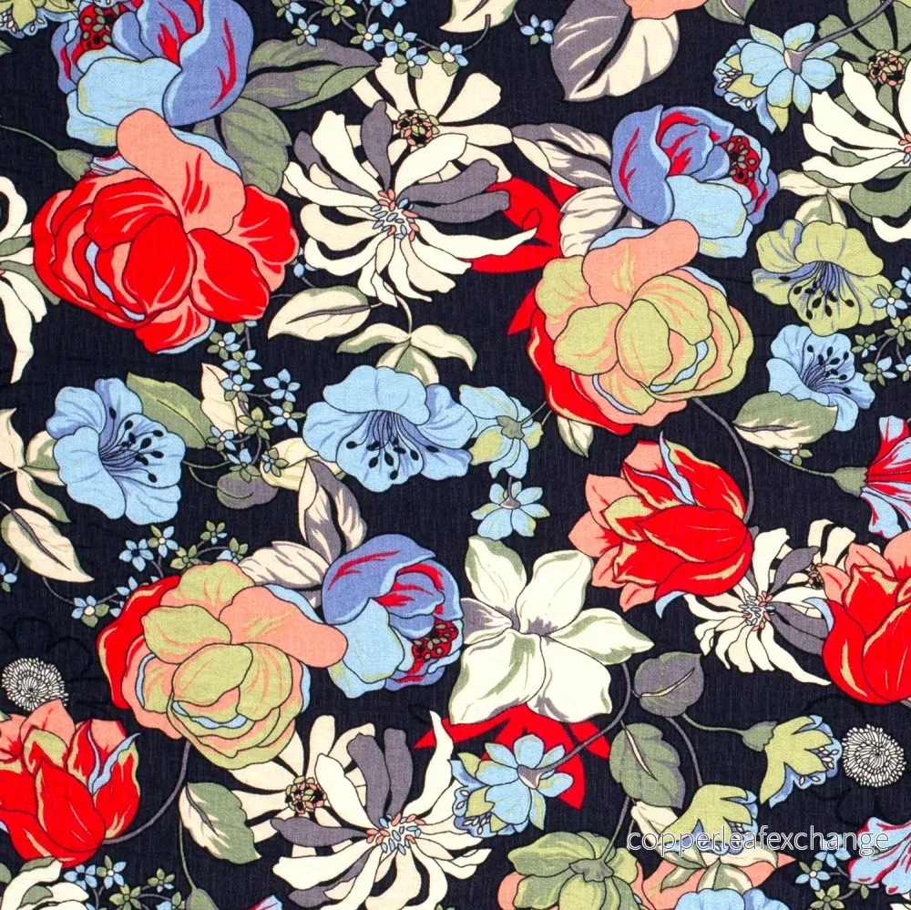 Patterned Viscose – Bubbly – Flowers – Navy Patterned Viscose – Bubbly – Flowers – Navy