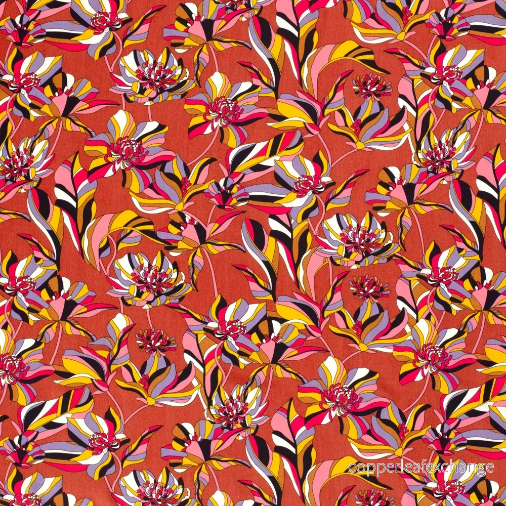 Patterned Viscose - Poplin - Flowers - Rust - Bild 2
