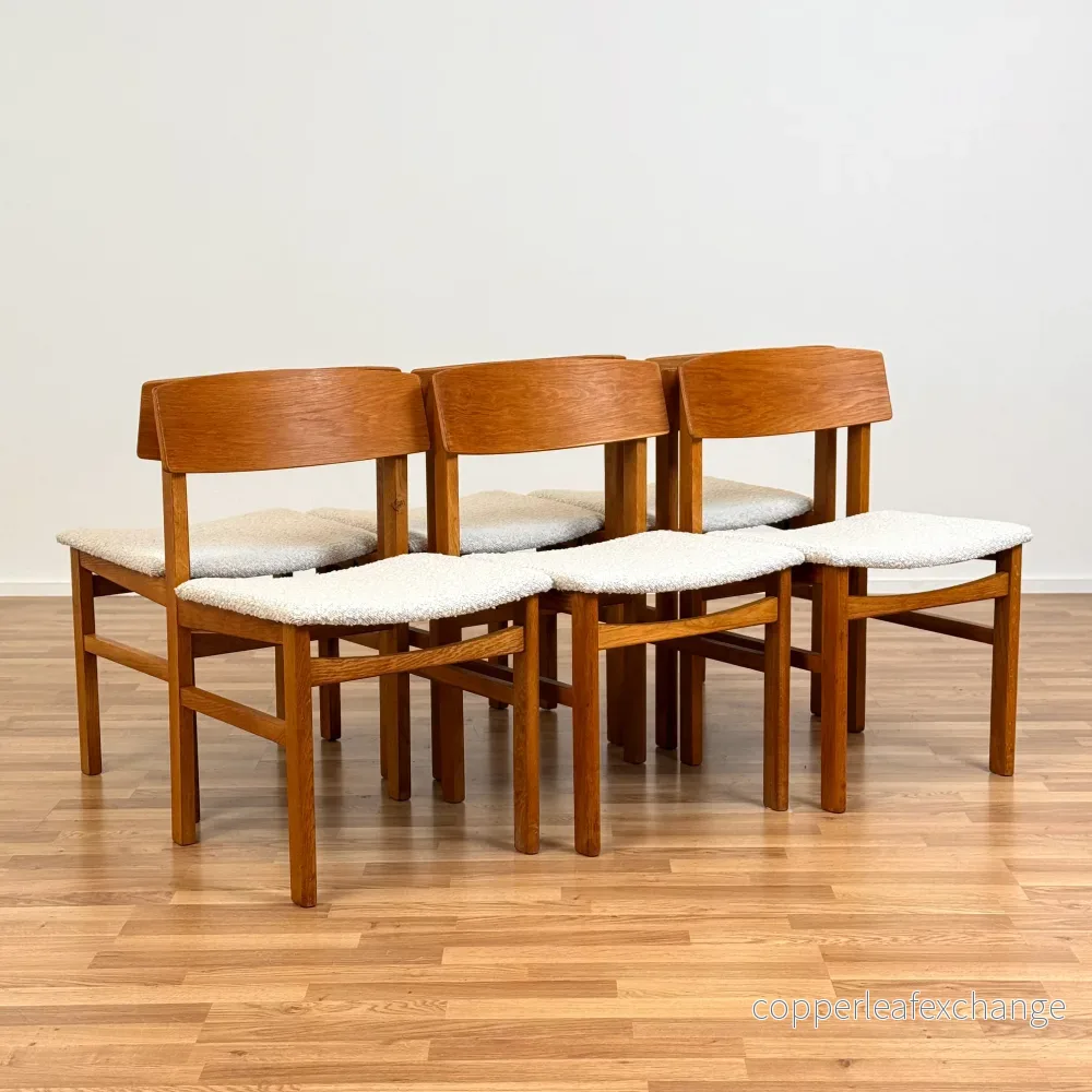 Set om 6 matstolar av teak och bok, 1950-60-tal, Danmark