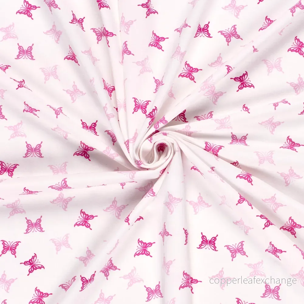 Patterned Cotton Jersey - Butterflies - 200g - Pink, White - Bild 3