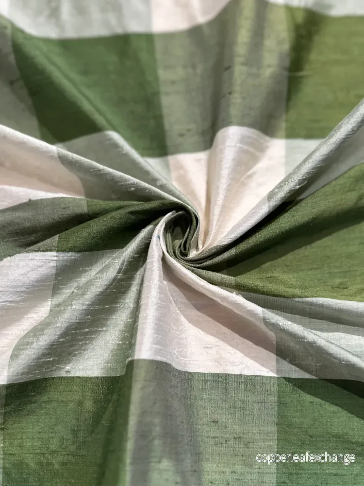 Vintage – Thai Silk – Plaid – Green – White – VT20 Vintage – Thai Silk – Plaid – Green – White – VT20
