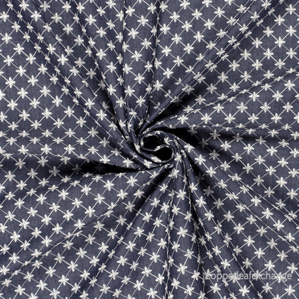 Broderad Denim, Jeans – Floral – Bomull – Mörkblå Broderad Denim, Jeans – Floral – Bomull – Mörkblå