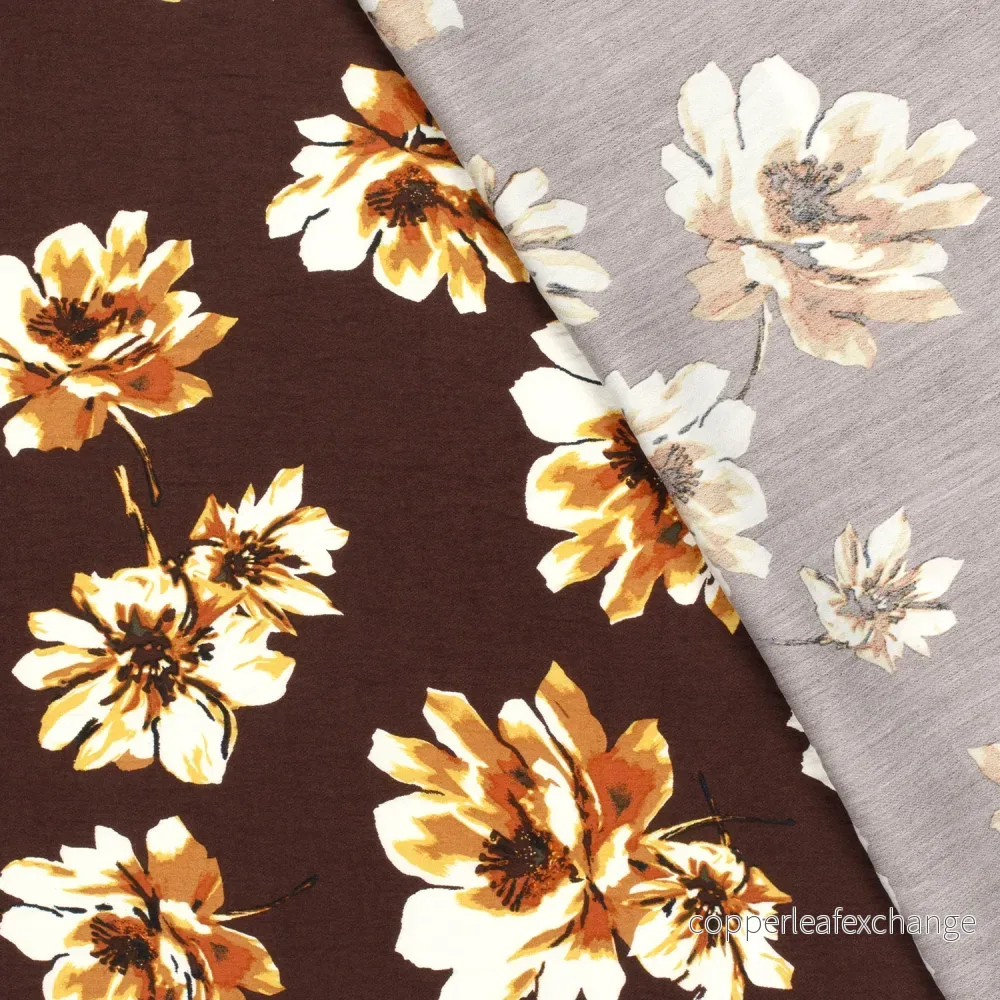 Patterned Viscose - Crepe - Flowers - Dark Brown - Bild 3