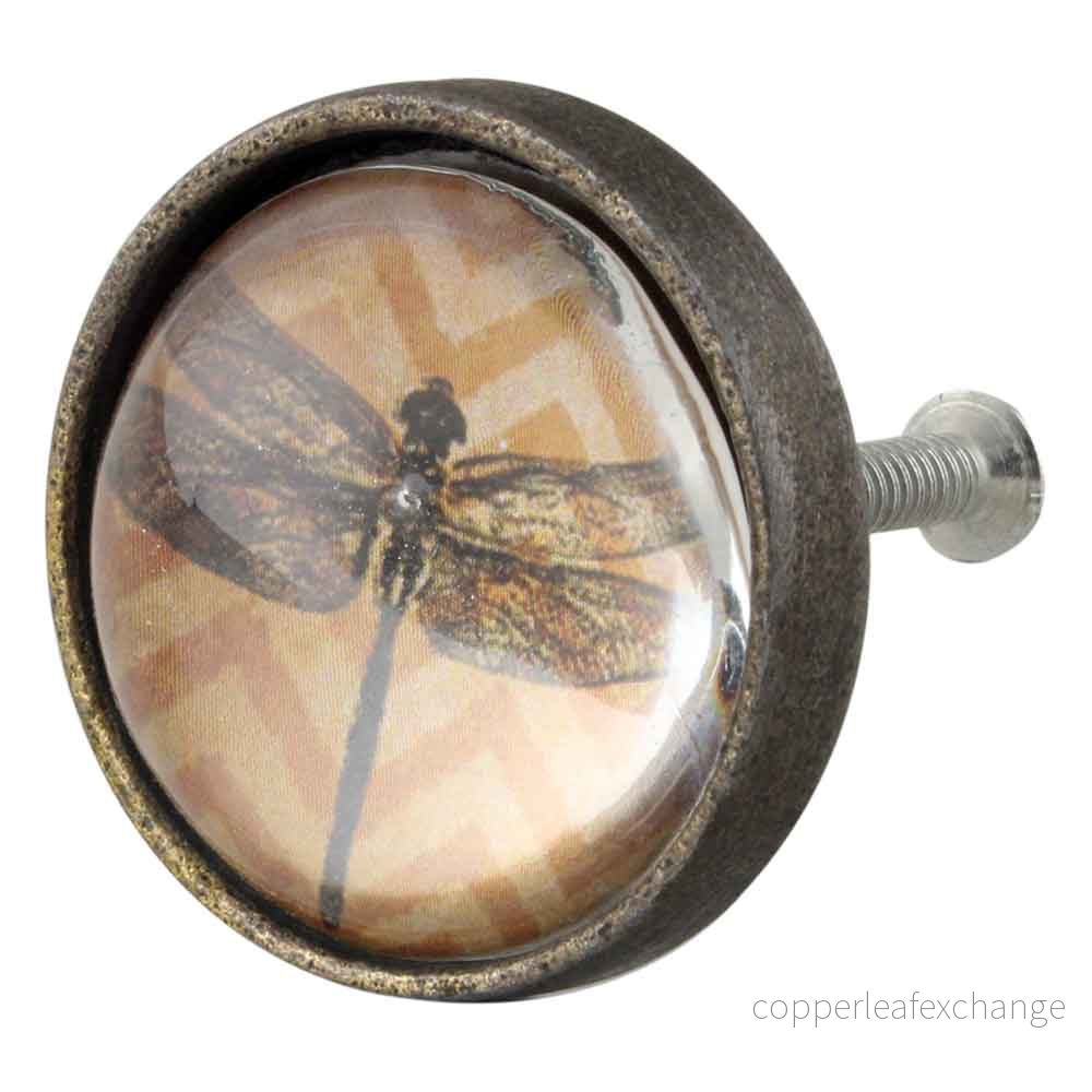 Trollslända – metall rund glas-knopp Trollslända – metall rund glas-knopp