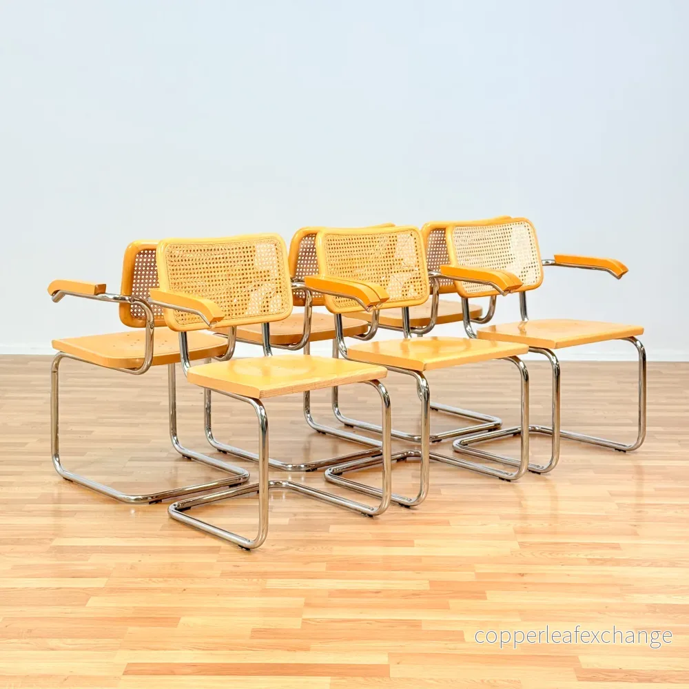 Italienskt set med 6 matstolar av Marcel Breuer, modell ’Cesca B32’ Italienskt set med 6 matstolar av Marcel Breuer, modell ’Cesca B32’