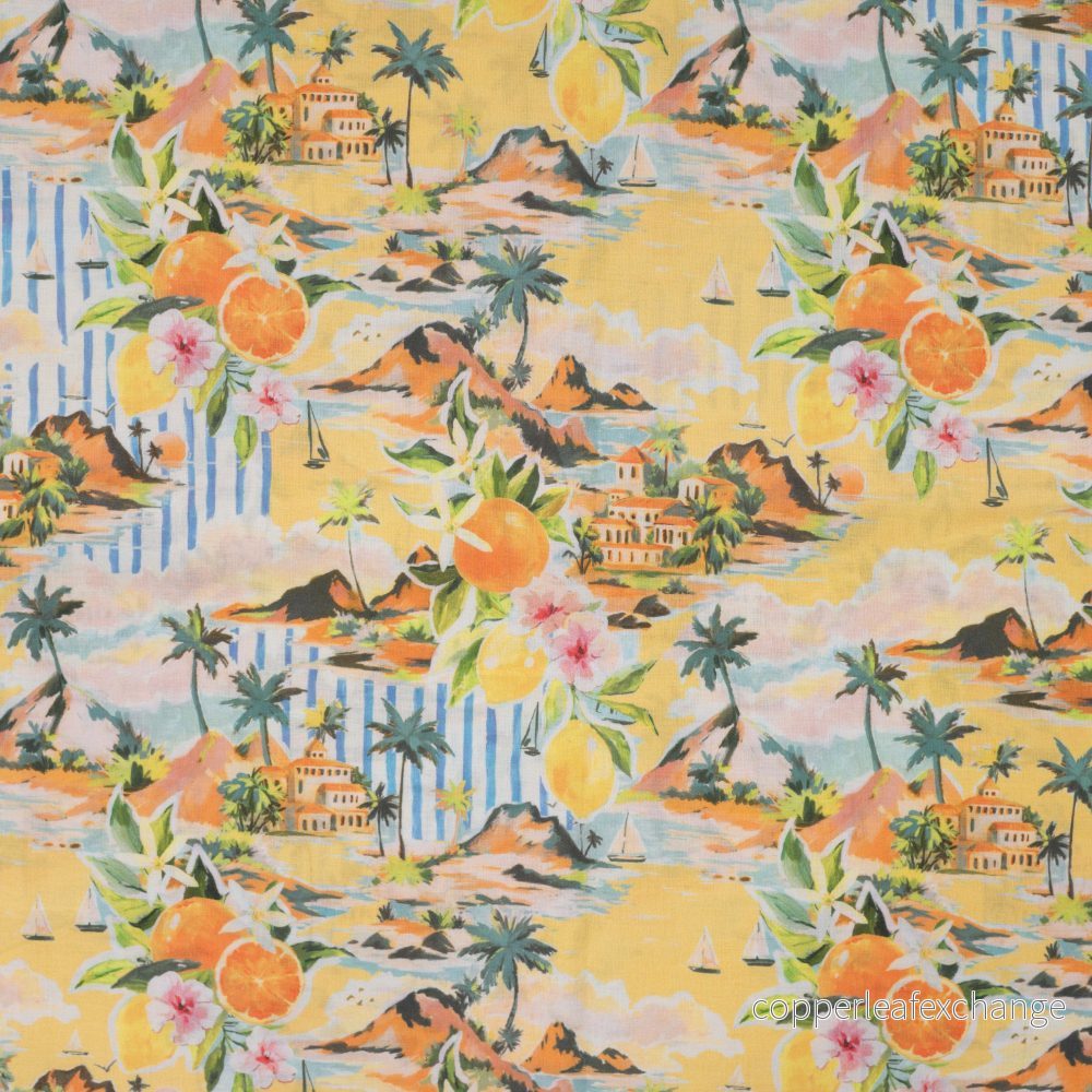 Cotton voile – Patterned – Hawaii – Palm trees – Yellow – 02.820