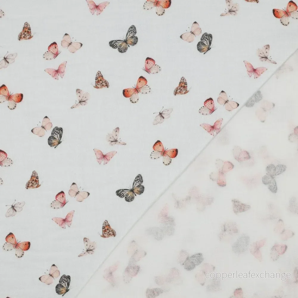 Patterned - Cotton - Double gauze - Butterflies - White - 001 - Bild 3