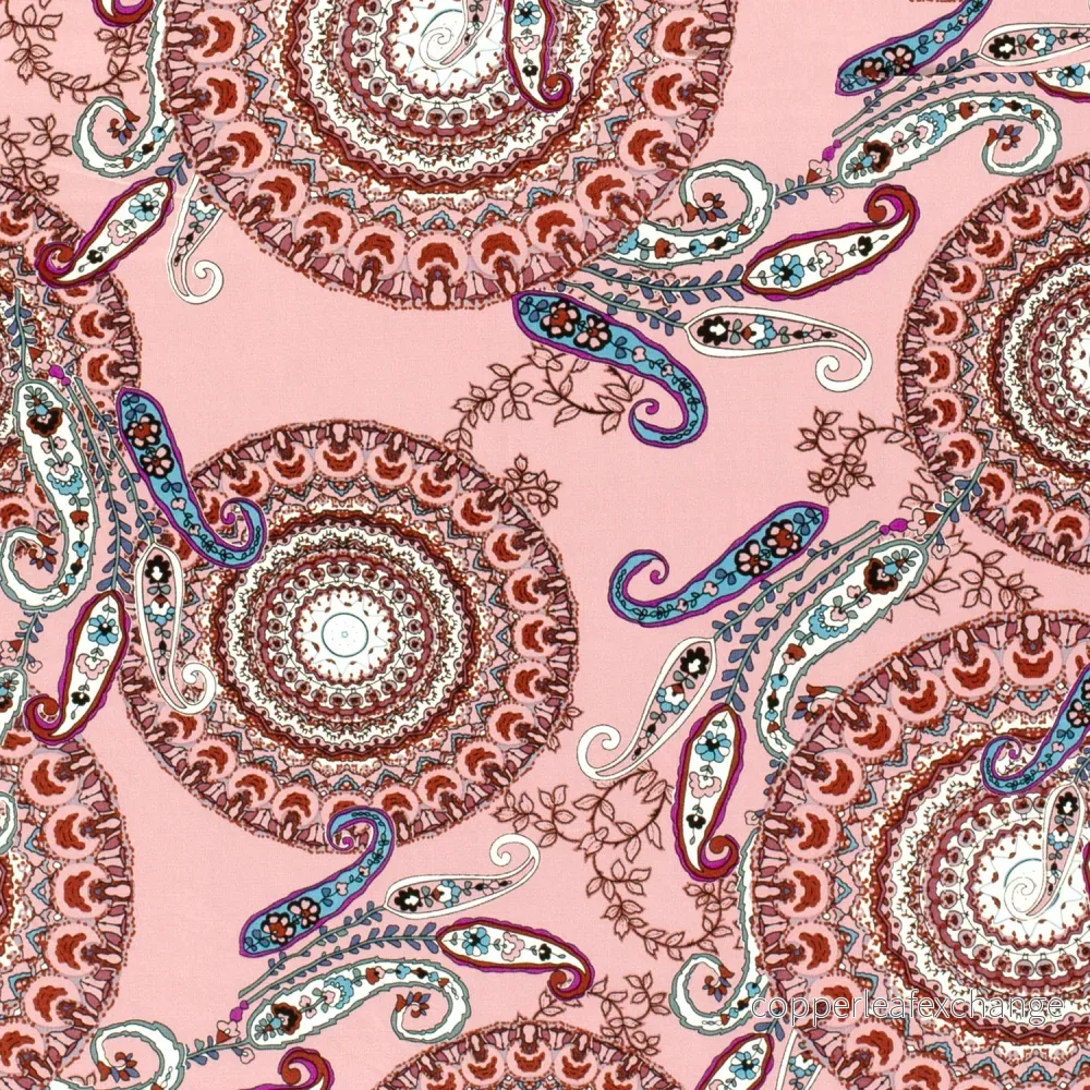 Patterned Viscose – Satin – Paisley, Flowers – Pink