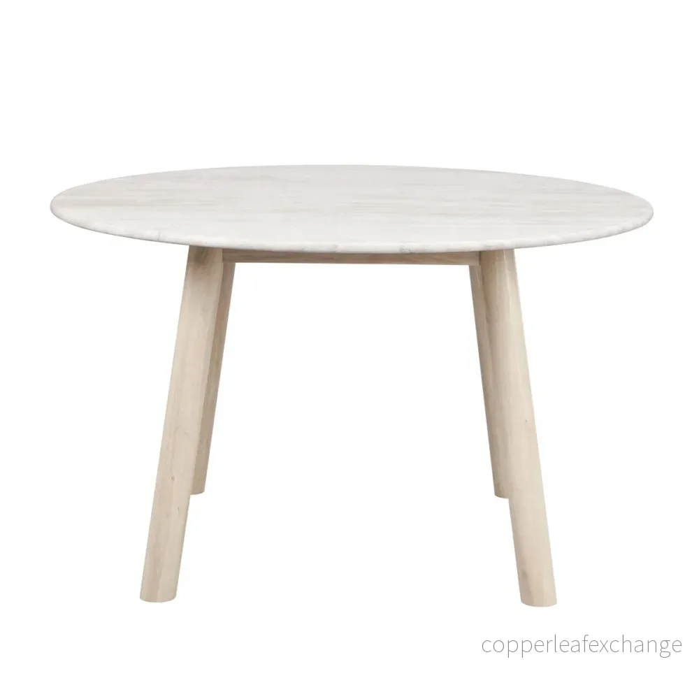 Matbord Taransay, Beige travertin / Vitpigmenterad ek