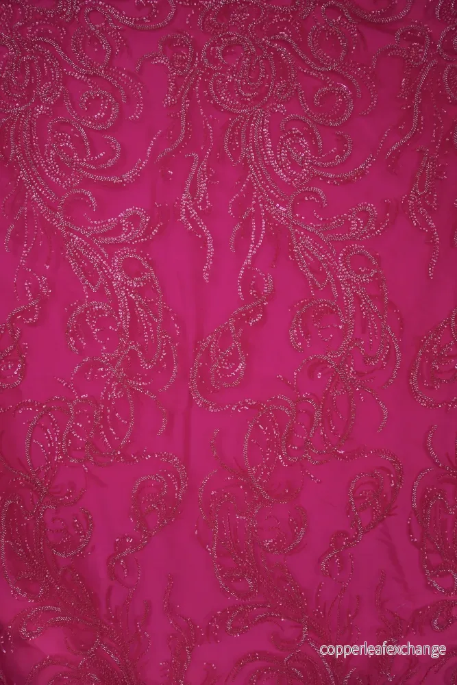 Italian – Exclusive – Pearl embroidery – Tulle – Diamond rain – Magenta