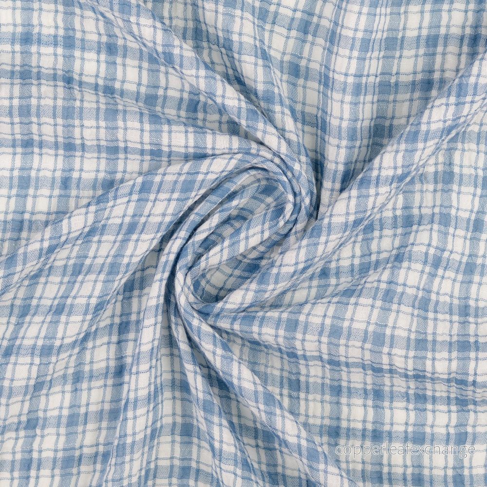 Patterned Muslin – Double Gauze – Checks – Blue