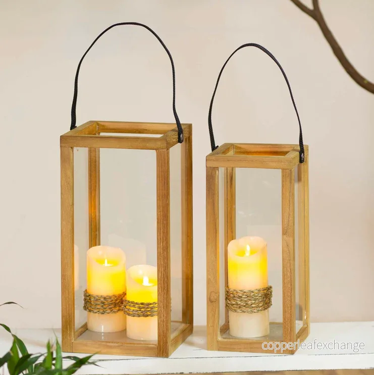 SOLOMON Lyktor Teak 2-pack - Handgjorda Trädgårdslyktor med Glas - Bild 3