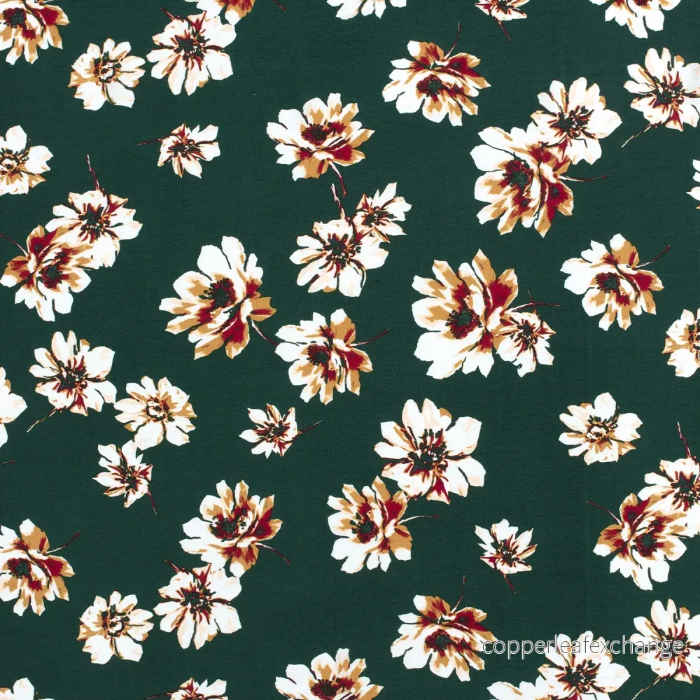Patterned Viscose - Crepe - Flowers - Dark Green - Bild 2