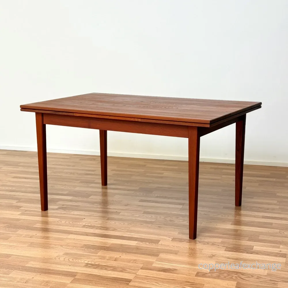 Matbord i teak med 2 förlängningsskivor, 1950-60-tal, Danmark