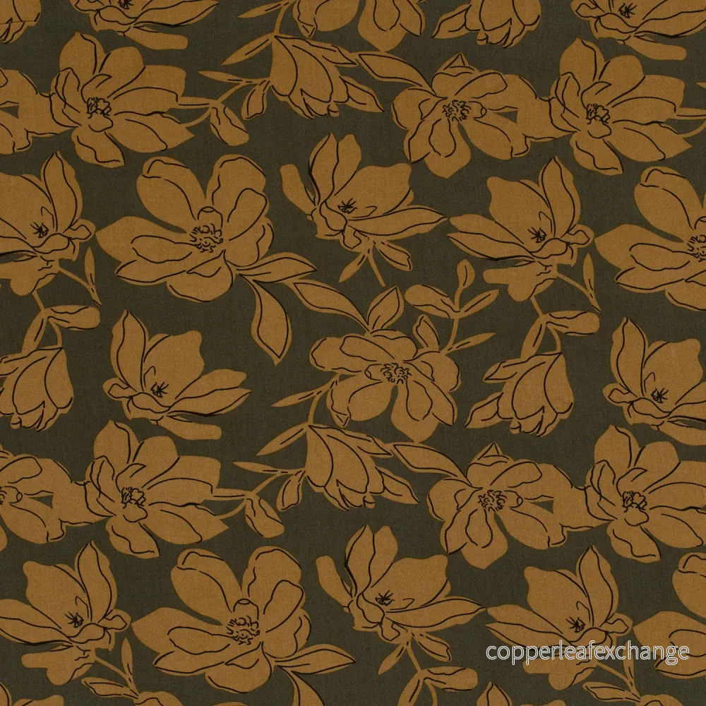 Patterned Viscose - Poplin - Flowers - Khaki Green - Bild 2