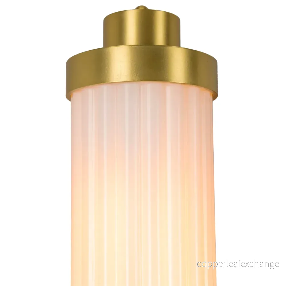 LOUISE - Vintage Rippled Opal Glass and Brass Bathroom Wall Light 47cm IP44 - Bild 3