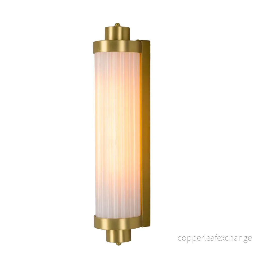LOUISE - Vintage Rippled Opal Glass and Brass Bathroom Wall Light 47cm IP44