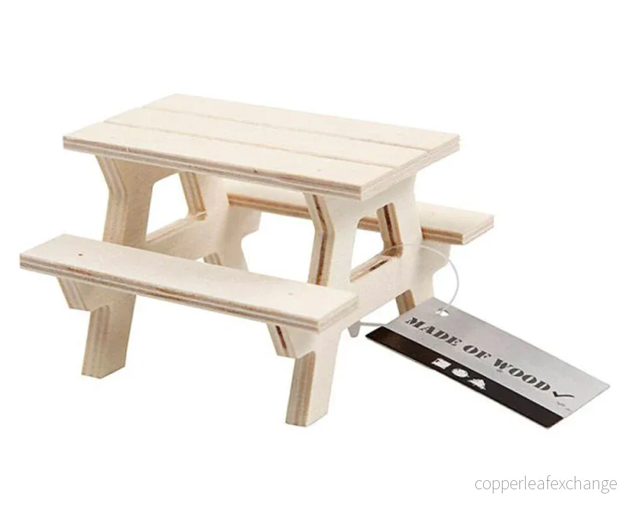 Miniatyr – Picknickbord i trä, bord och bänk för dockhus - Bild 3