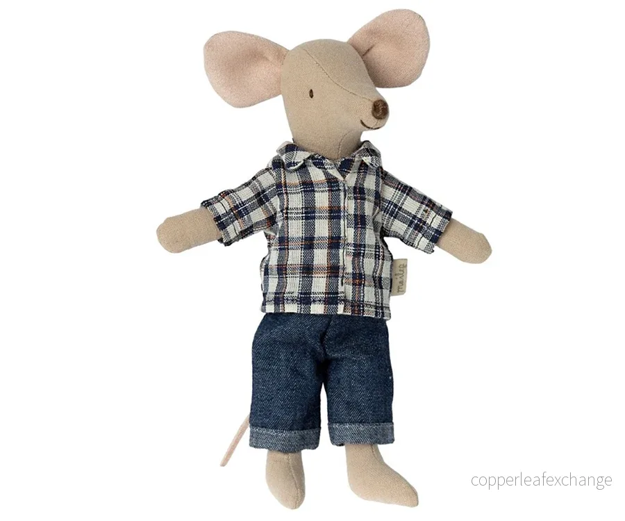 Maileg – Kläder till pappa mus, rutig skjorta och byxor, jeans - Bild 2