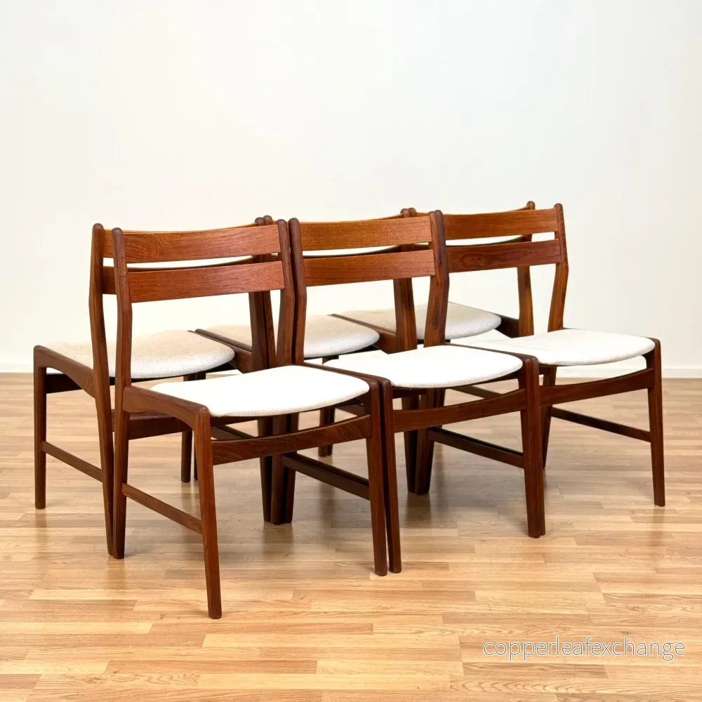 Set om 6 matstolar i teak, 1950-60-tal, Danmark