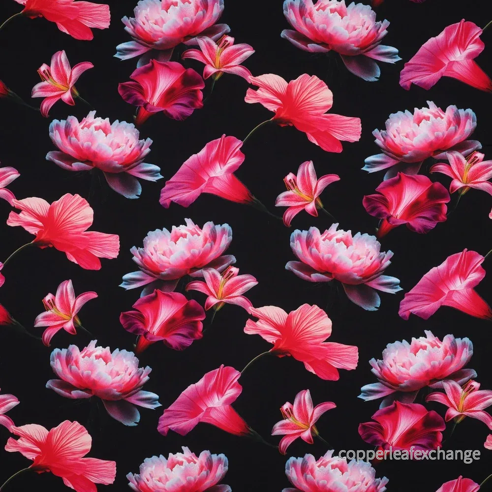 Patterned – Viscose – Digital Print – Flowers – Black – 001